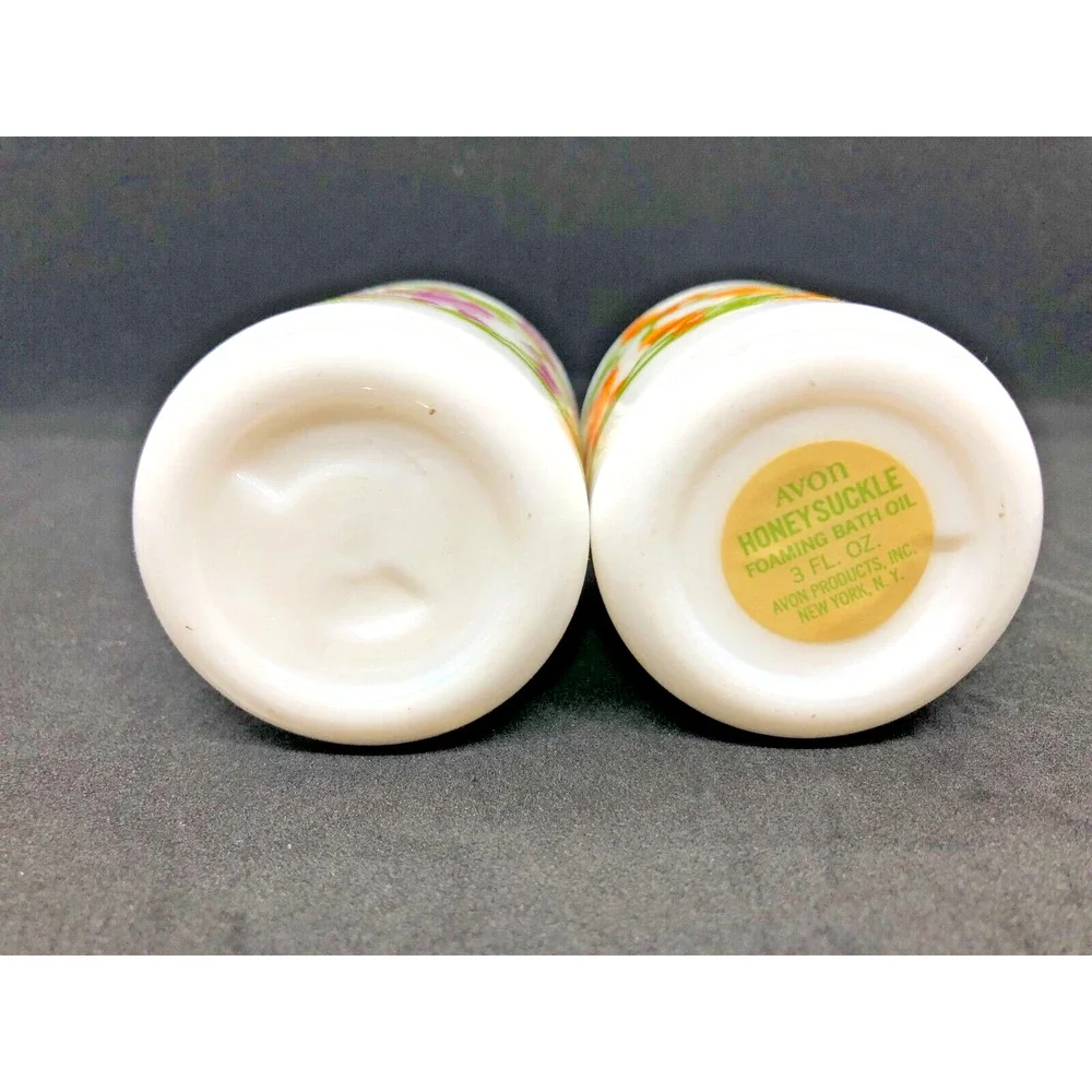 Avon Milk Glass Retro 70's Salt & Pepper Shakers White Orange Purple Flowers